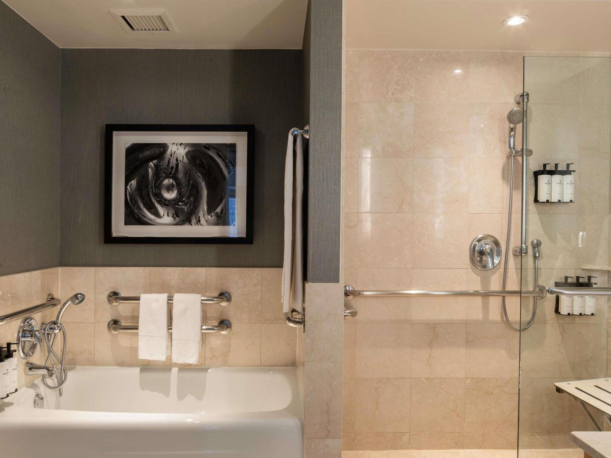 Corner King Suite Sofa Bed Accessible Tub Shower